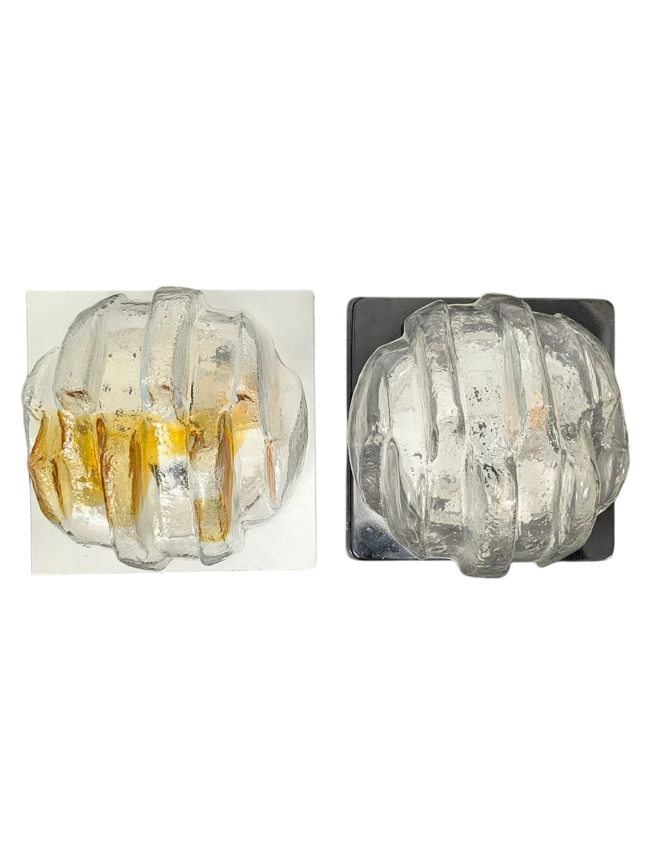 Coppia di applique in vetro di murano trasparente e ambra anni 70 10