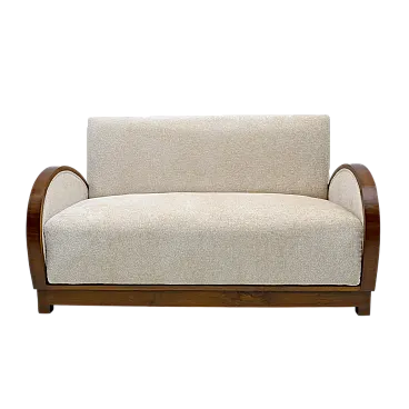 Divano Art Déco in bouclè e noce, anni '30