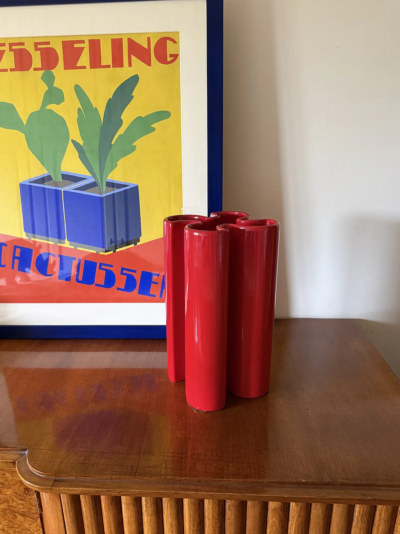 Franco Bettonica, Space age rare red ceramic vase, Gabbianelli Italy c 3