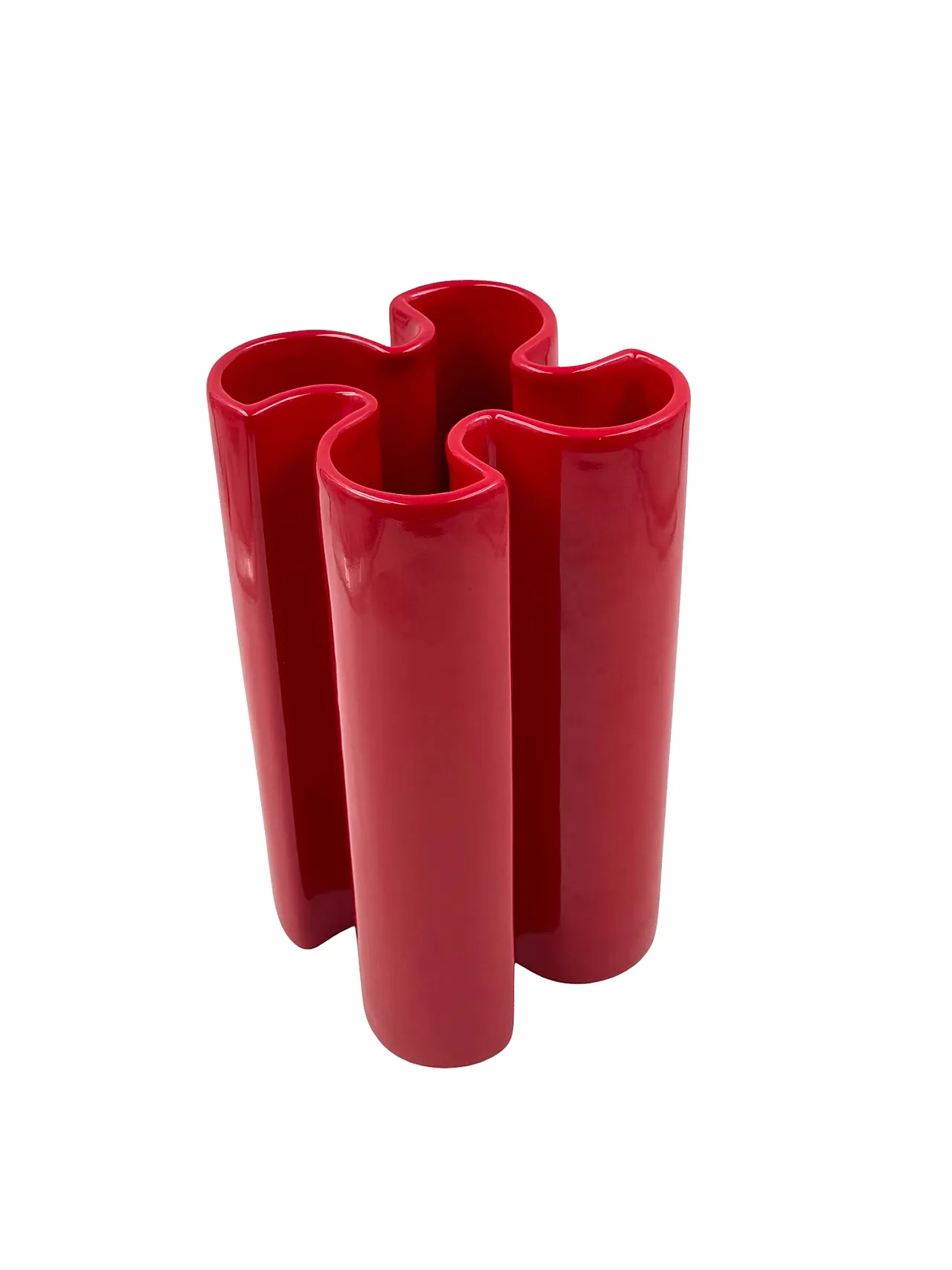 Franco Bettonica, Space age rare red ceramic vase, Gabbianelli Italy c 10