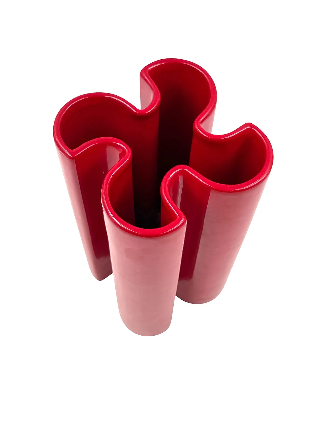 Franco Bettonica, Space age rare red ceramic vase, Gabbianelli Italy c 11