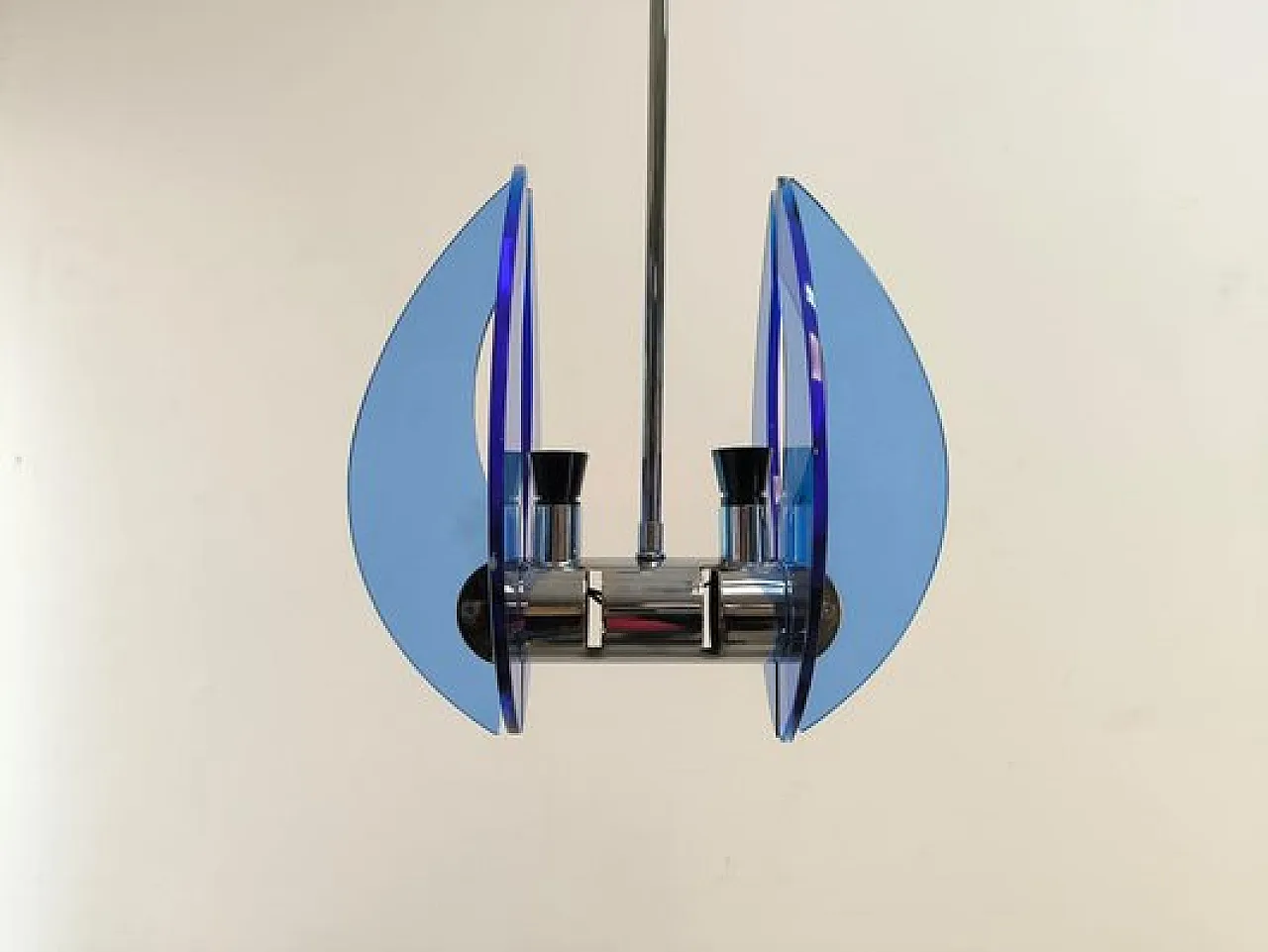Sospensione Space Age in vetro blu, anni '70 1