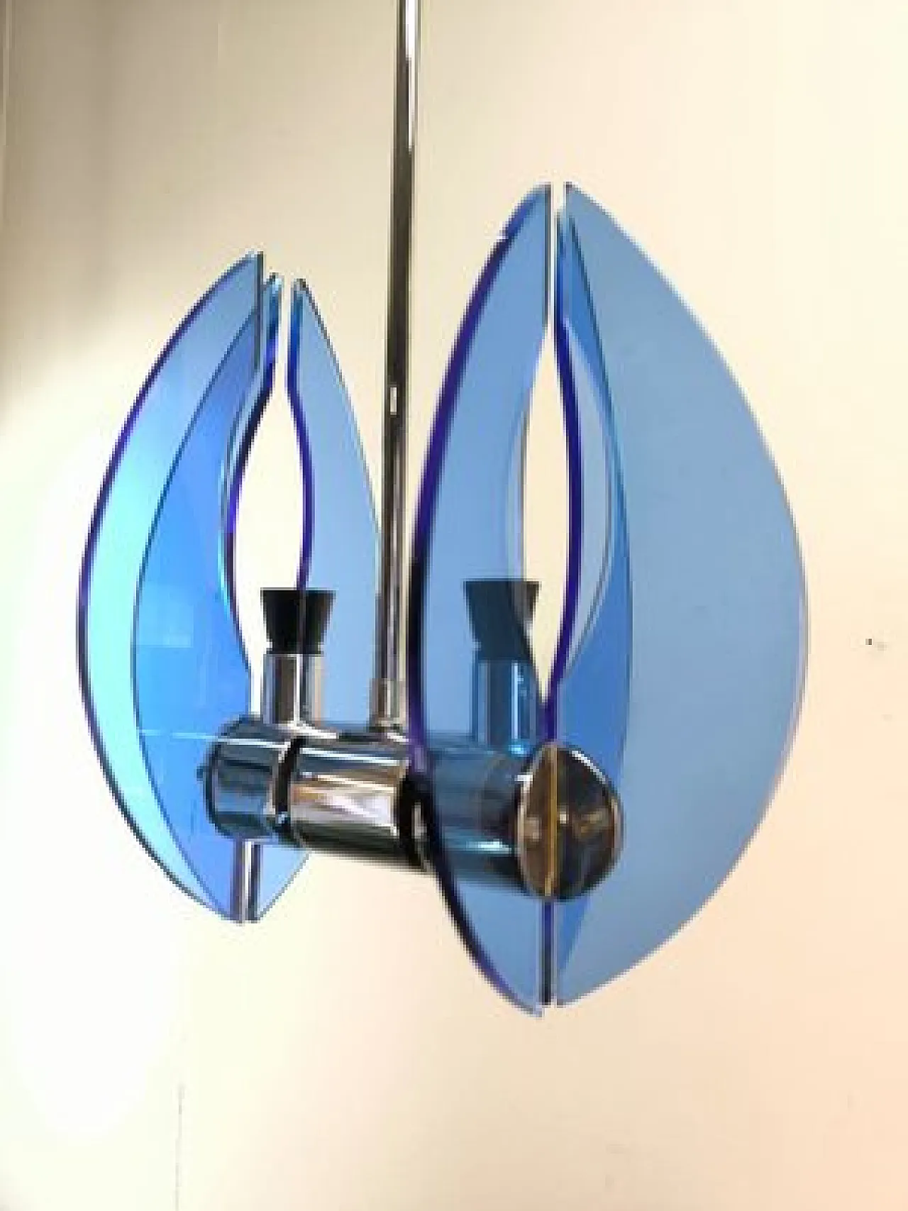 Sospensione Space Age in vetro blu, anni '70 4