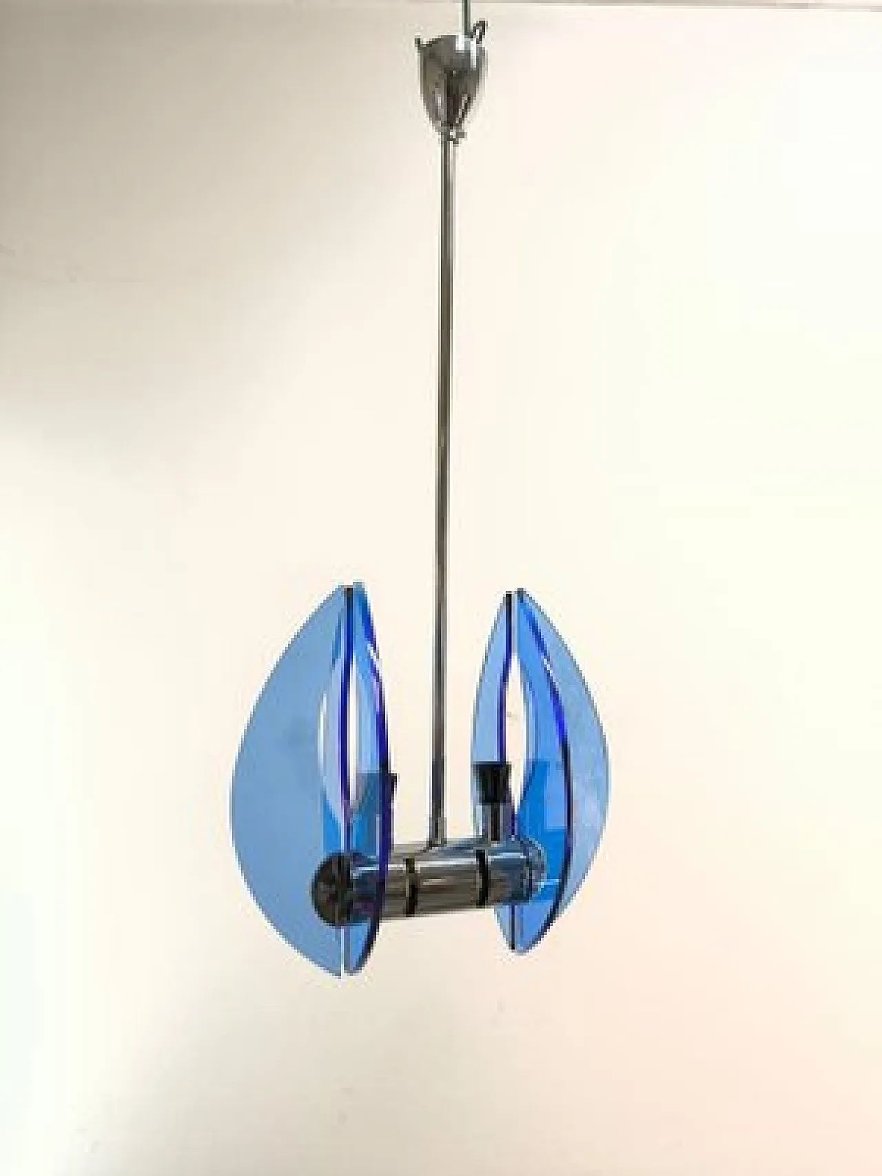 Sospensione Space Age in vetro blu, anni '70 5