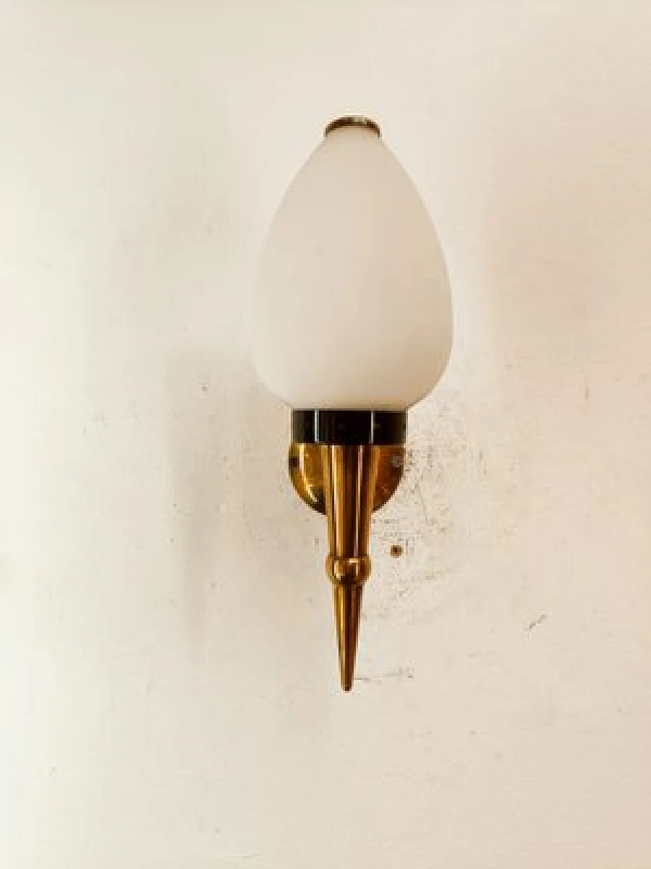 Brass wall light with opal glass, 1950s 5