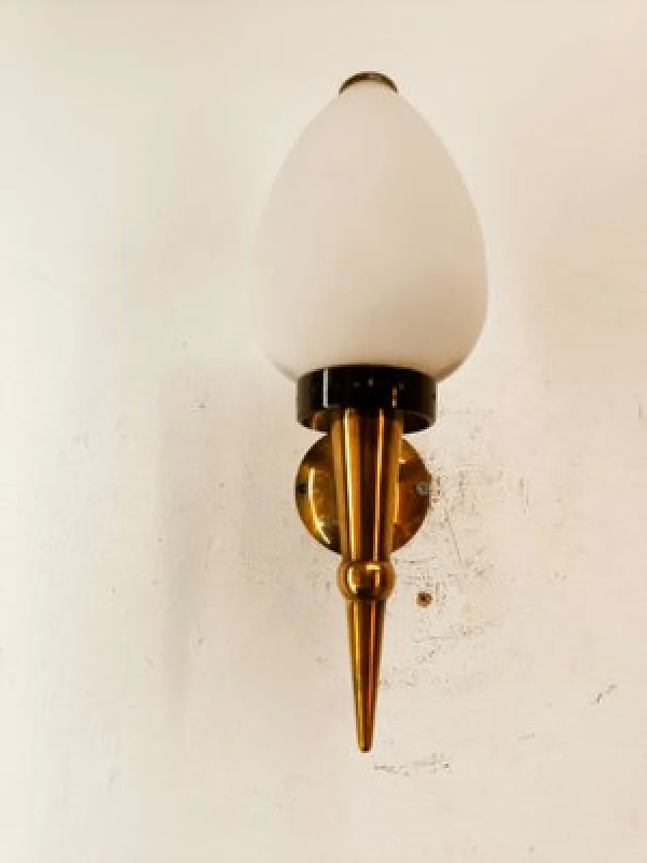 Brass wall light with opal glass, 1950s 7