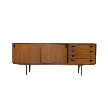 Teak sideboard with sliding doors and drawers, 1960s