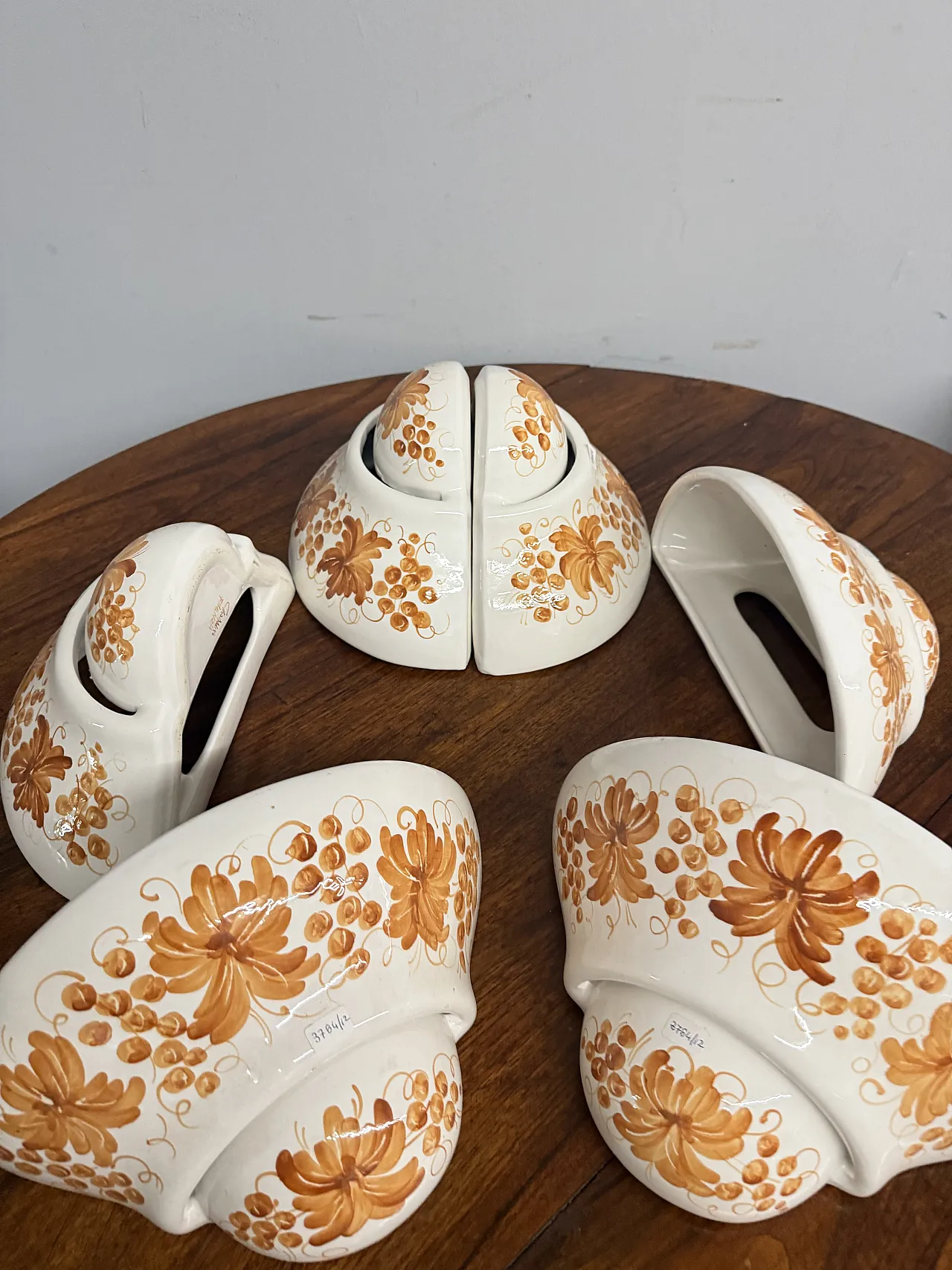 6 hand painted ceramic sconces with orange flowers, 20th century 1
