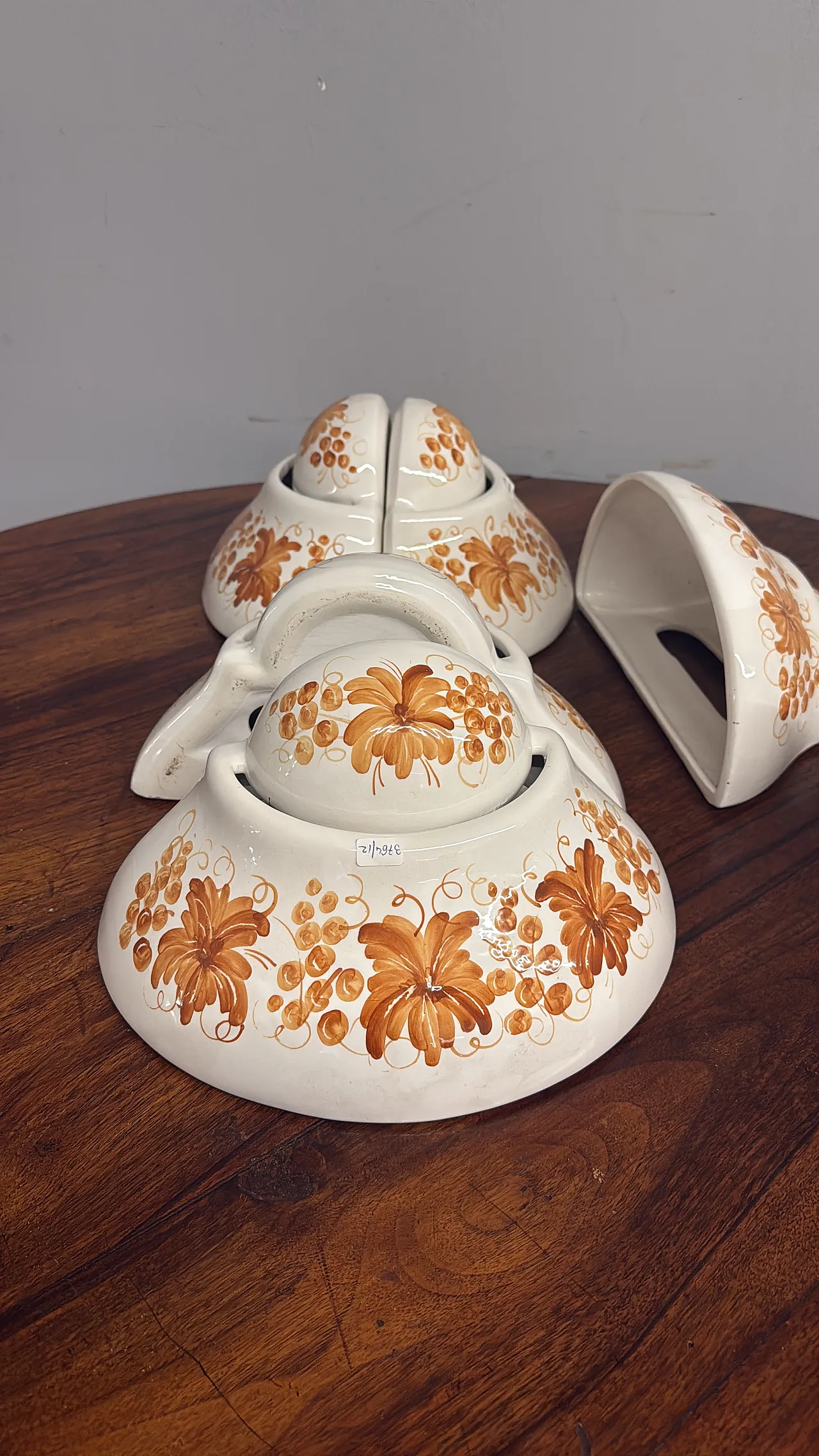 6 hand painted ceramic sconces with orange flowers, 20th century 2