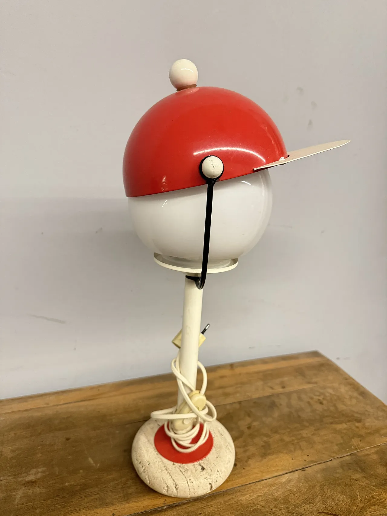Lampada cappello base in travertino, anni '70 5