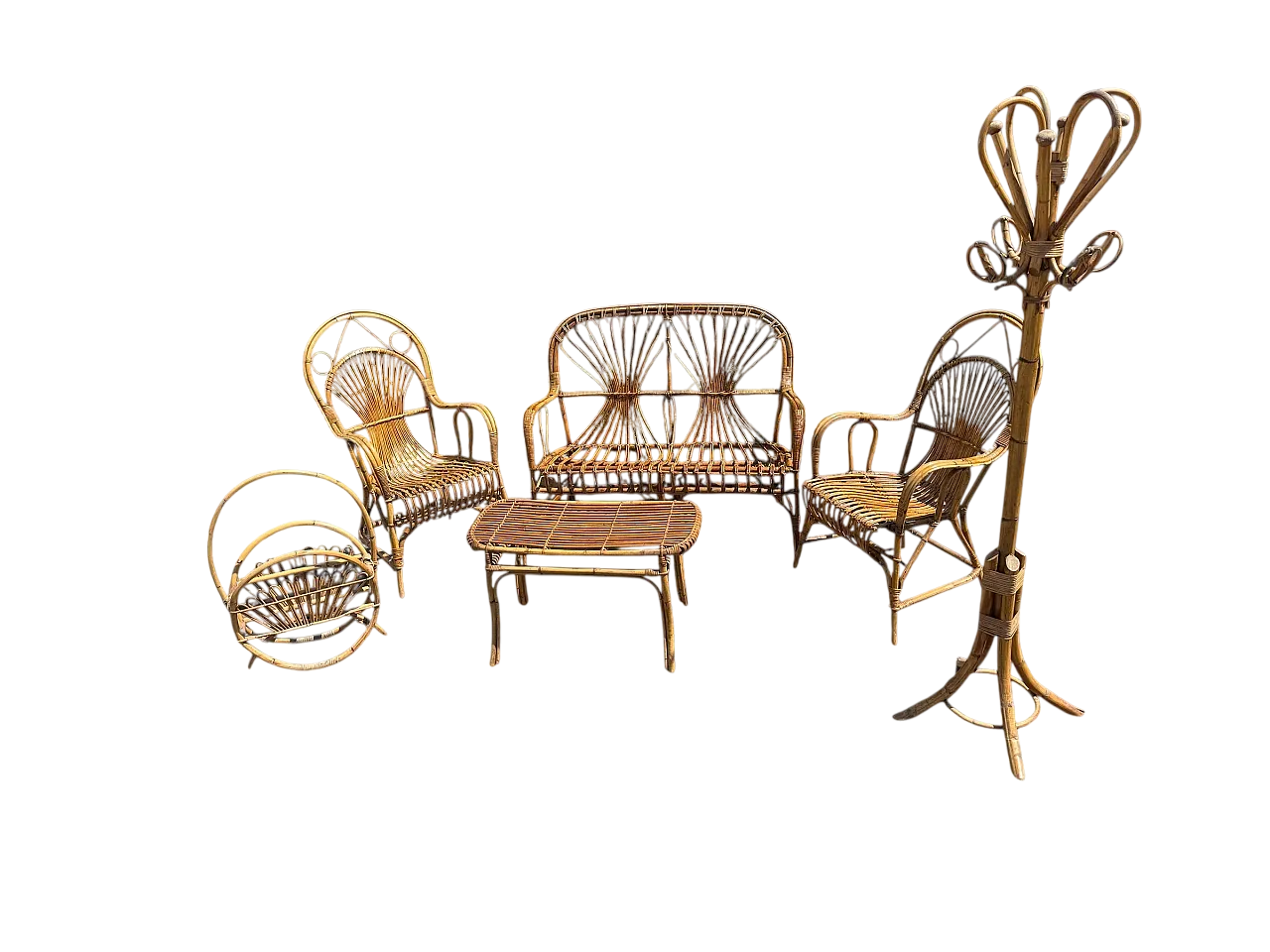 Midcentury Modern Bamboo Rattan Set, 1960s 9