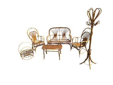 Set in bambù e rattan in stile Mid-Century Modern, anni '60