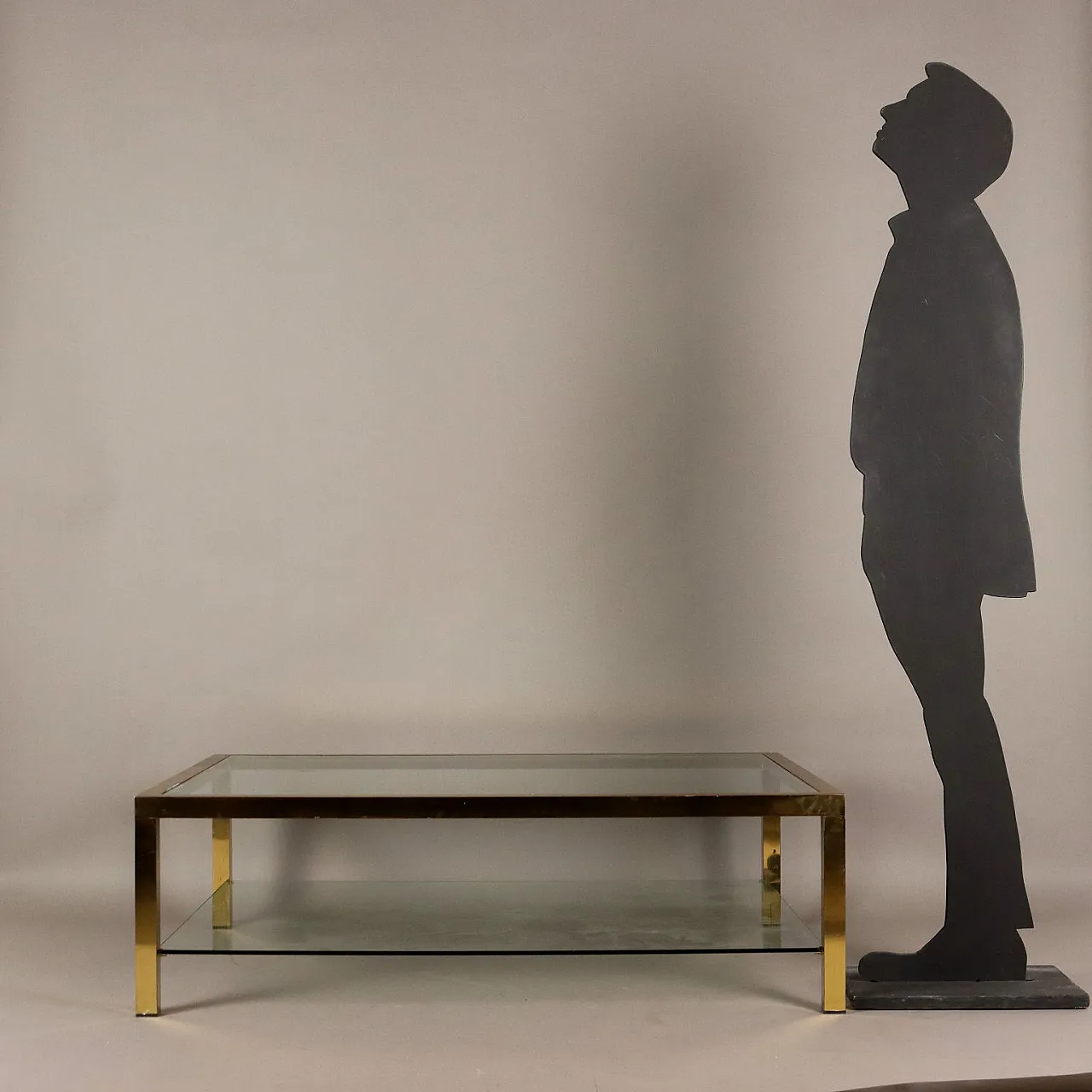 Grande tavolino da caffè in ottone e vetro, fine '900 2