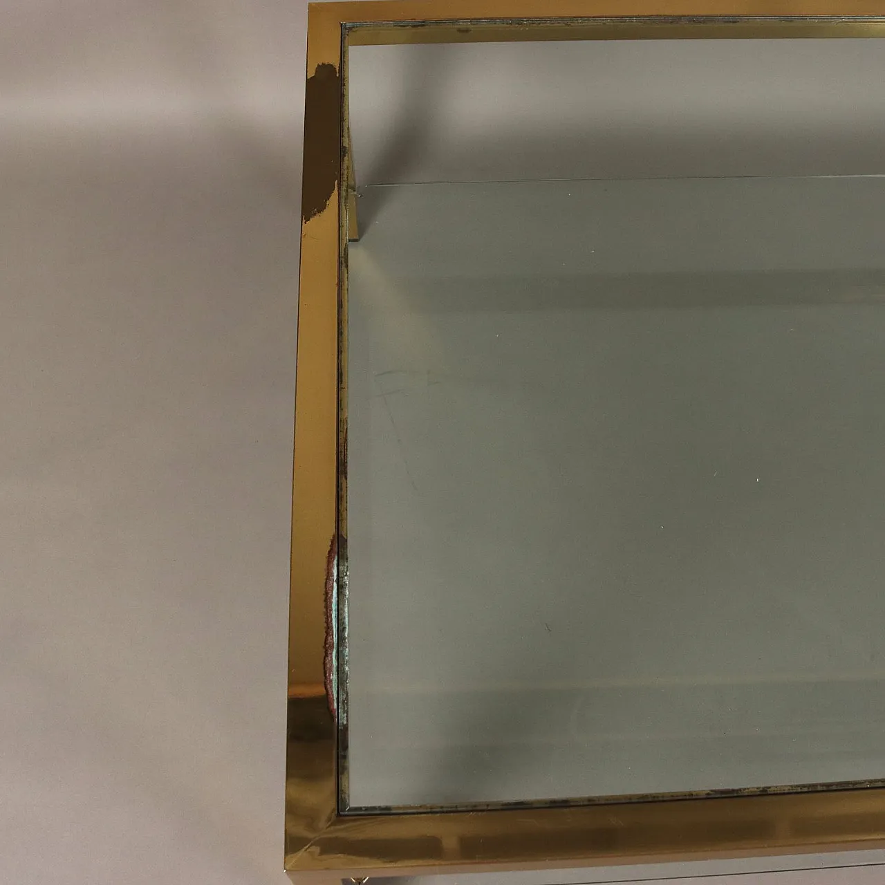 Grande tavolino da caffè in ottone e vetro, fine '900 4