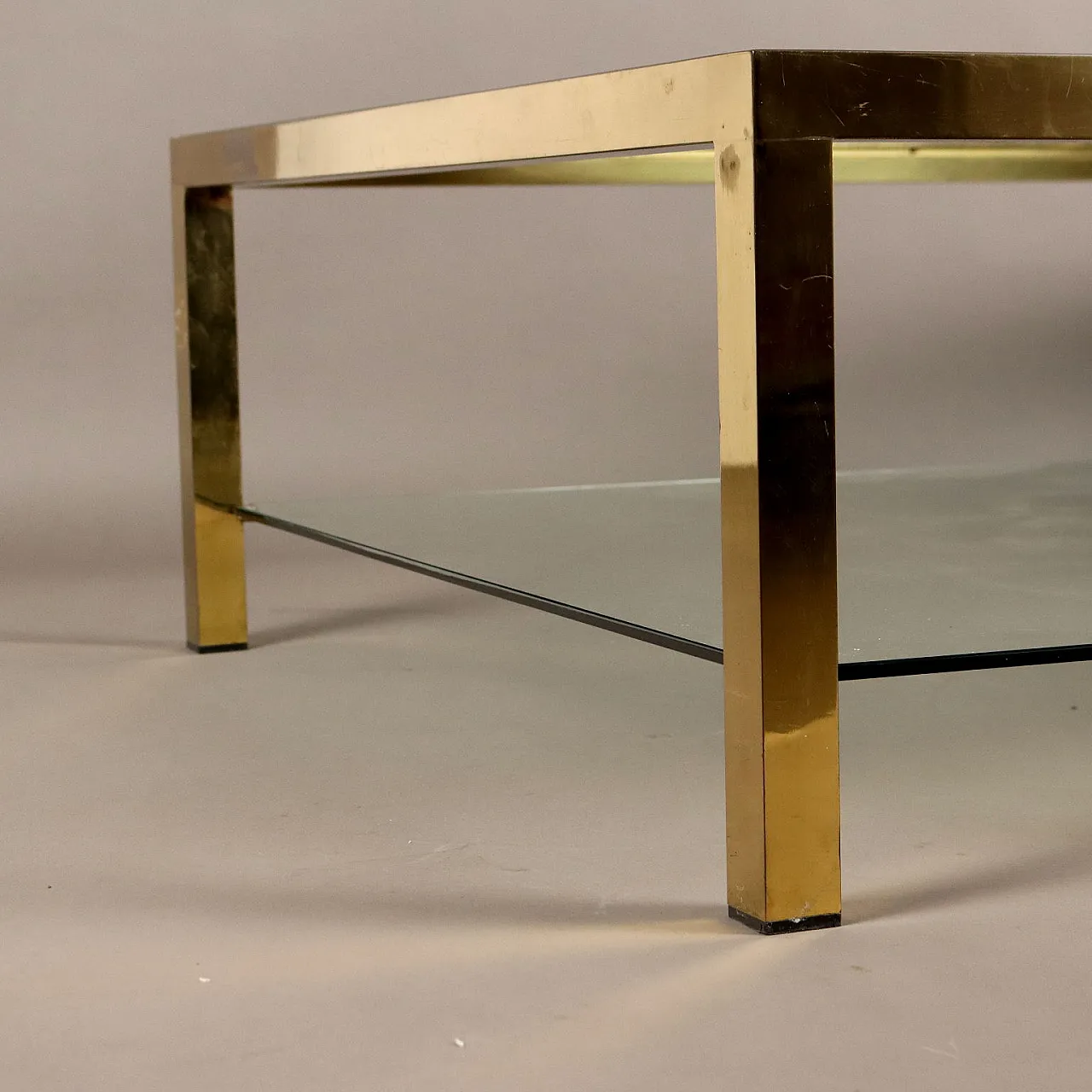 Grande tavolino da caffè in ottone e vetro, fine '900 7