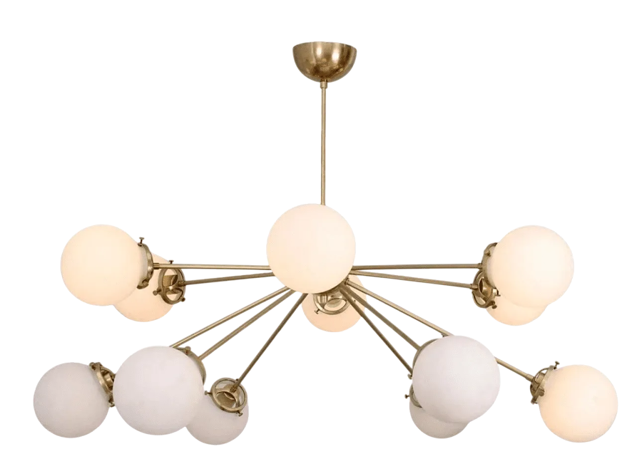 Lampadario Sputnik con 12 punti luce e sfere opaline bianche, anni '50 7