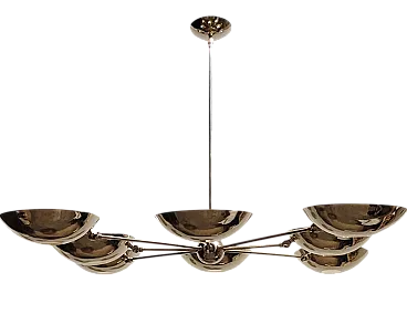 Brass chandelier with 8 adjustable dishes, 70s