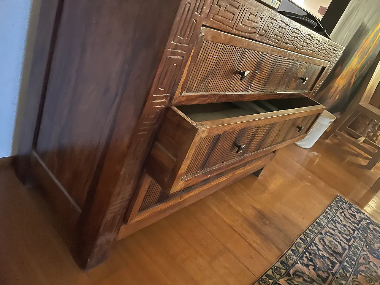 Exotic woods carved dresser, 2000s 2