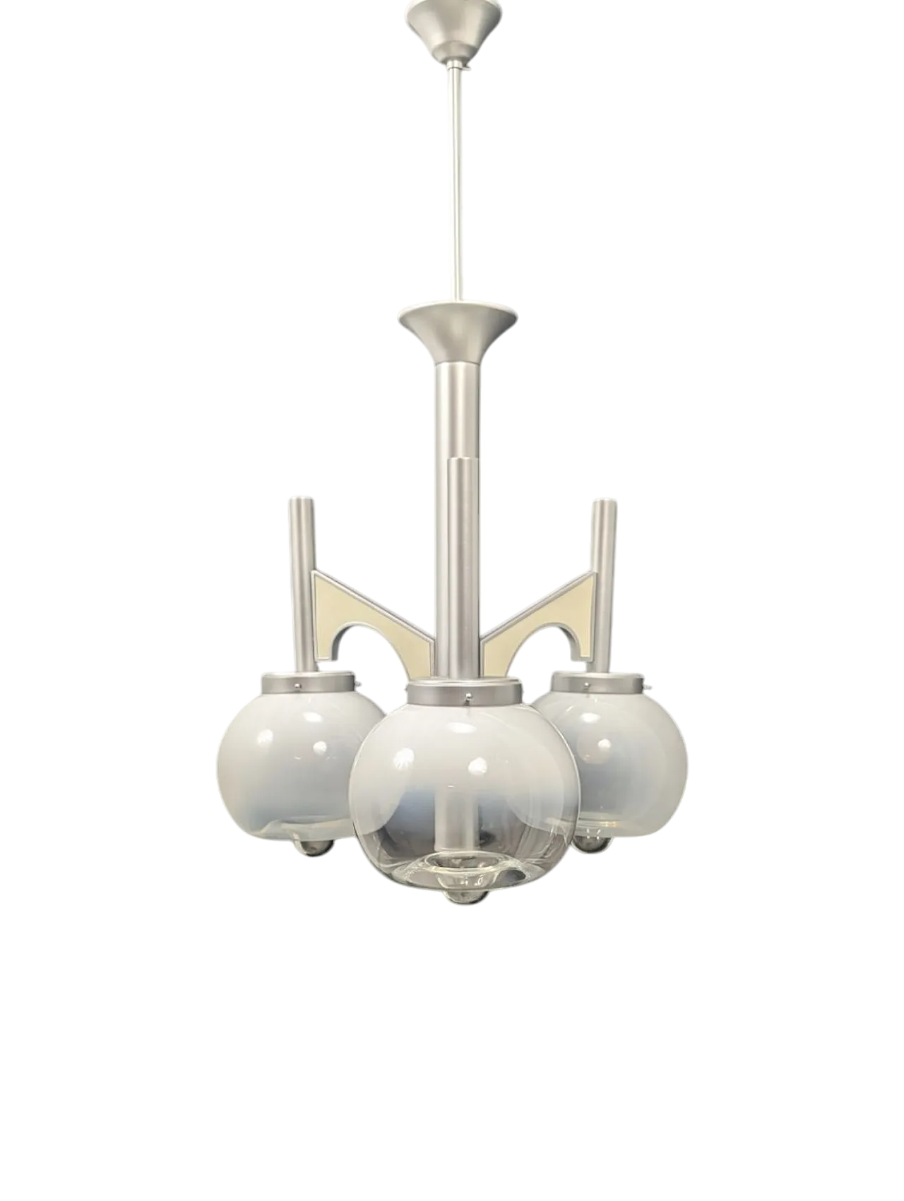 Steel and glass chandelier, 70s 10