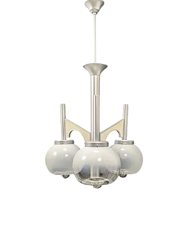 Steel and glass chandelier, 70s