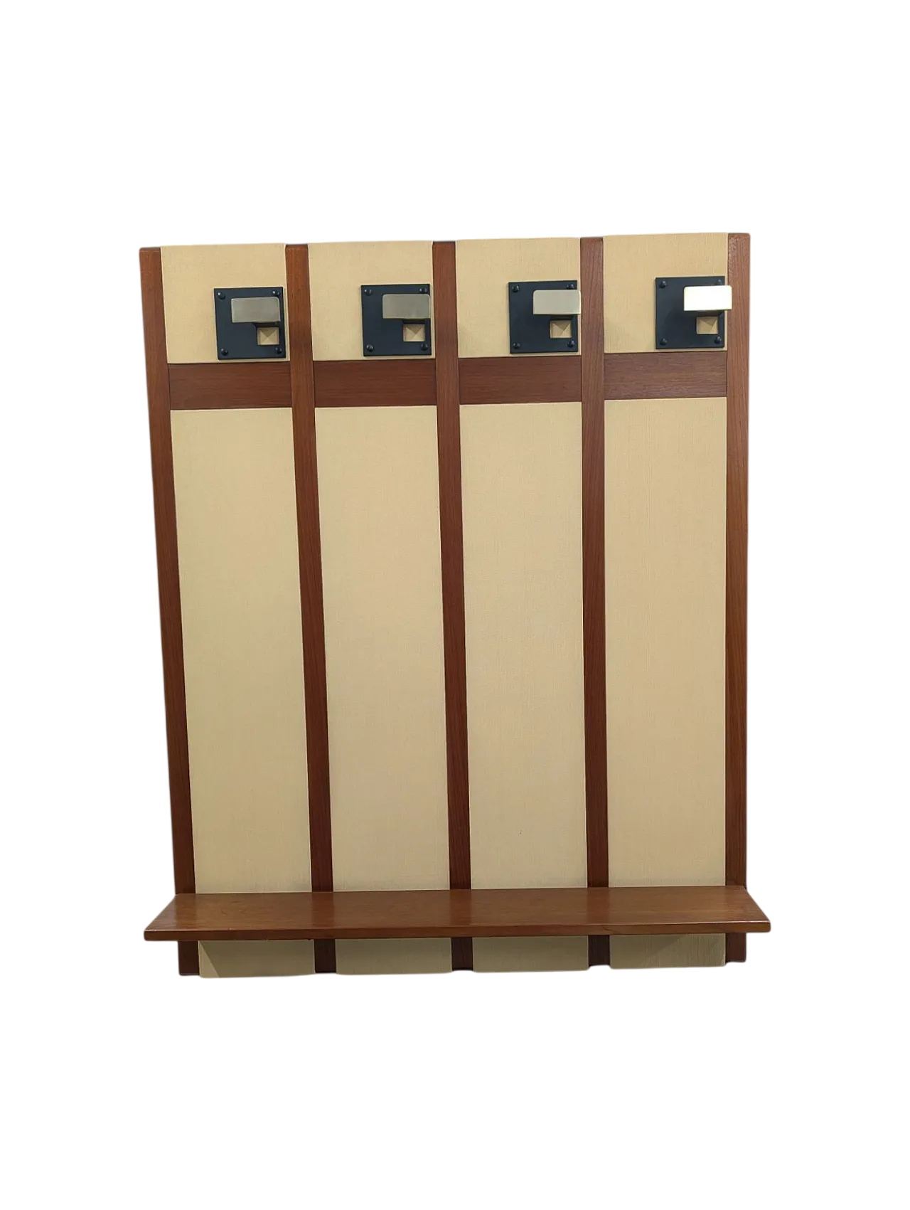 Appendiabiti da ingresso in ottone e legno, anni '70 9