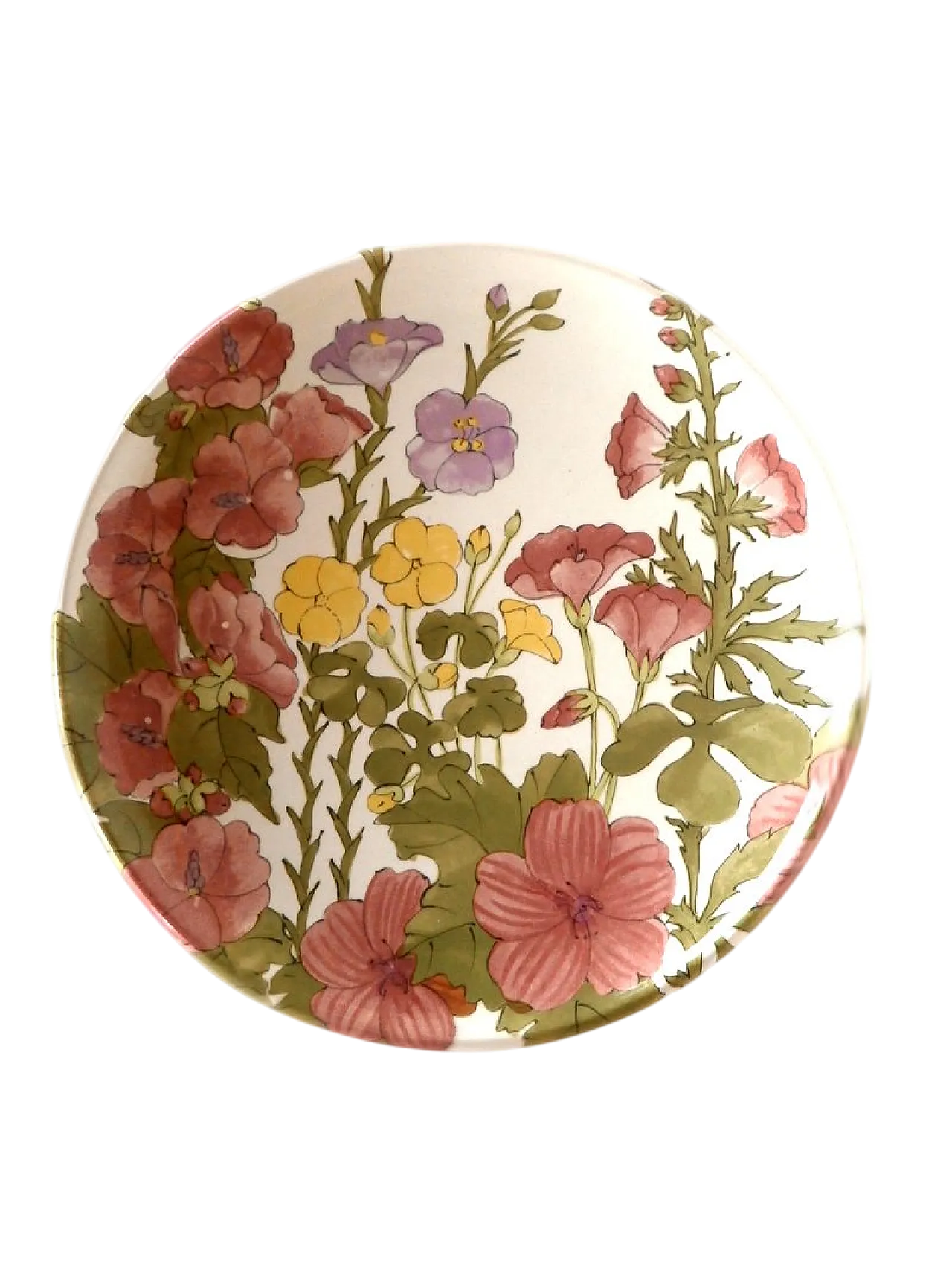 Piatto floreale in ceramica di Ernestine Salerno, anni '50 5
