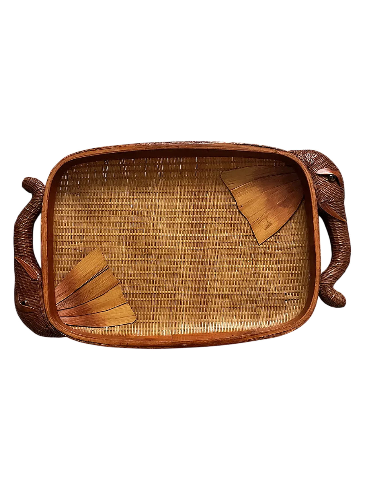 Vassoio Boho cinese in vimini, anni '50 5