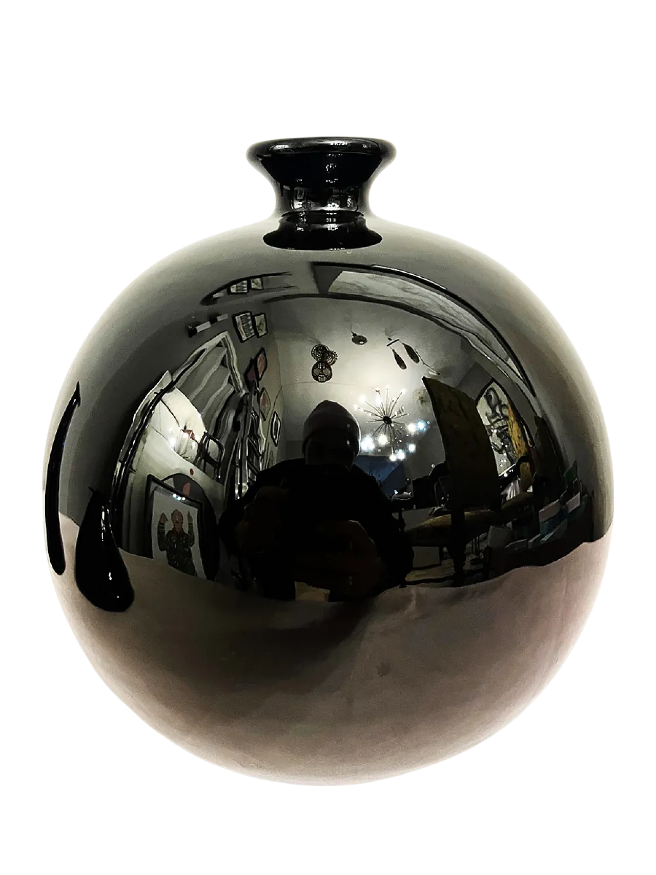 Black ceramic spherical vase, 1950s 3