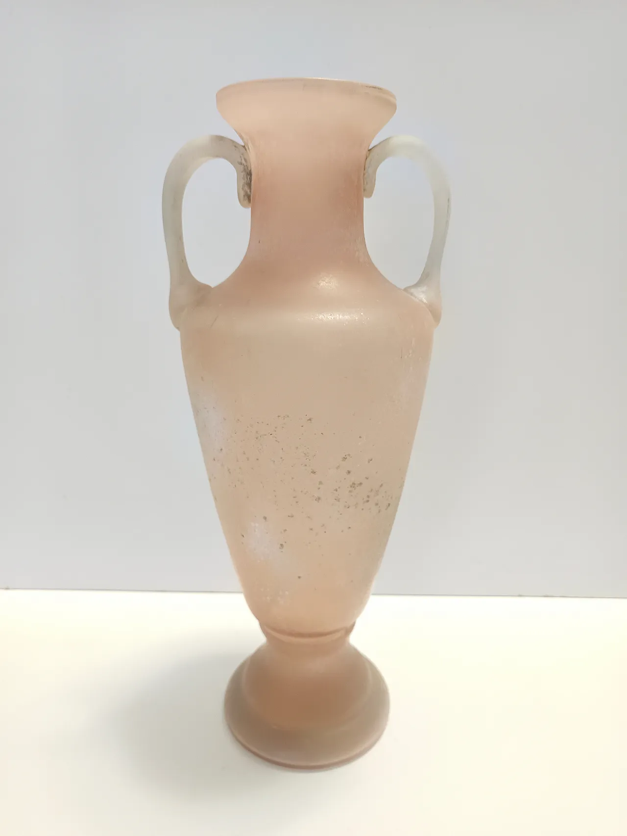 Peach Pink and White Scavo Glass Amphora Vase attr. to Seguso, 60s 1