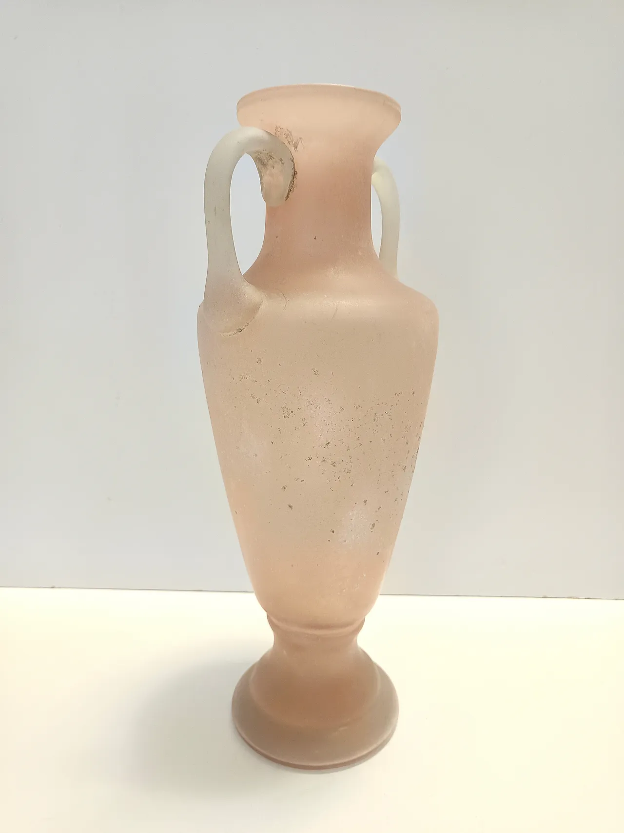 Peach Pink and White Scavo Glass Amphora Vase attr. to Seguso, 60s 2