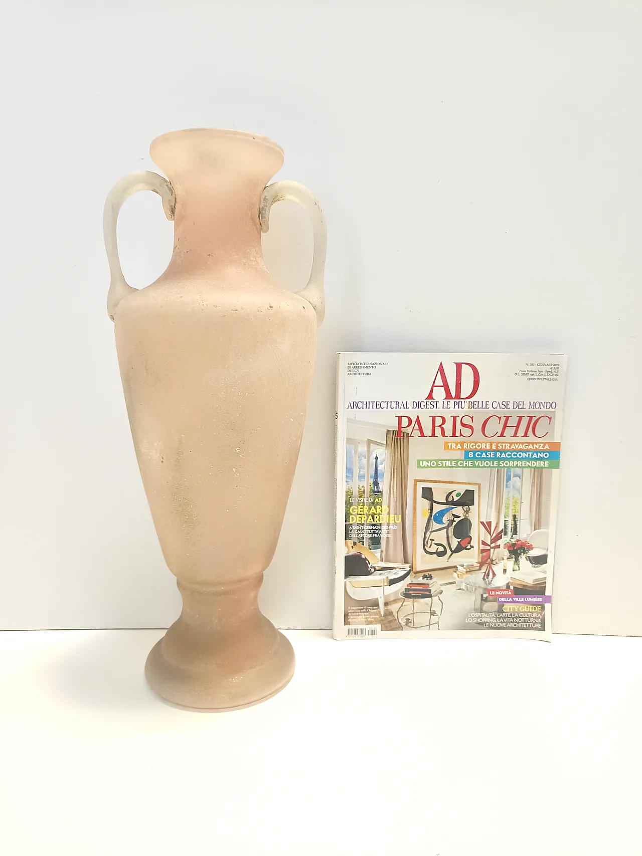 Peach Pink and White Scavo Glass Amphora Vase attr. to Seguso, 60s 12
