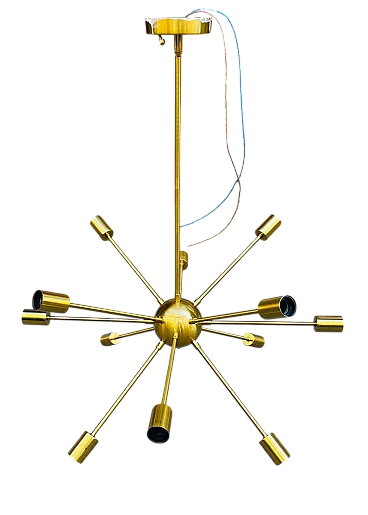 Sputnik 12-light brass chandelier, 1970s