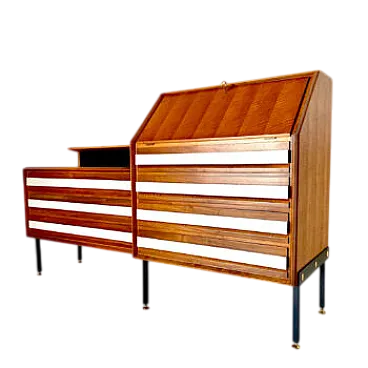 Credenza con cassetti in noce e formica di Permanente Cantu, anni '60