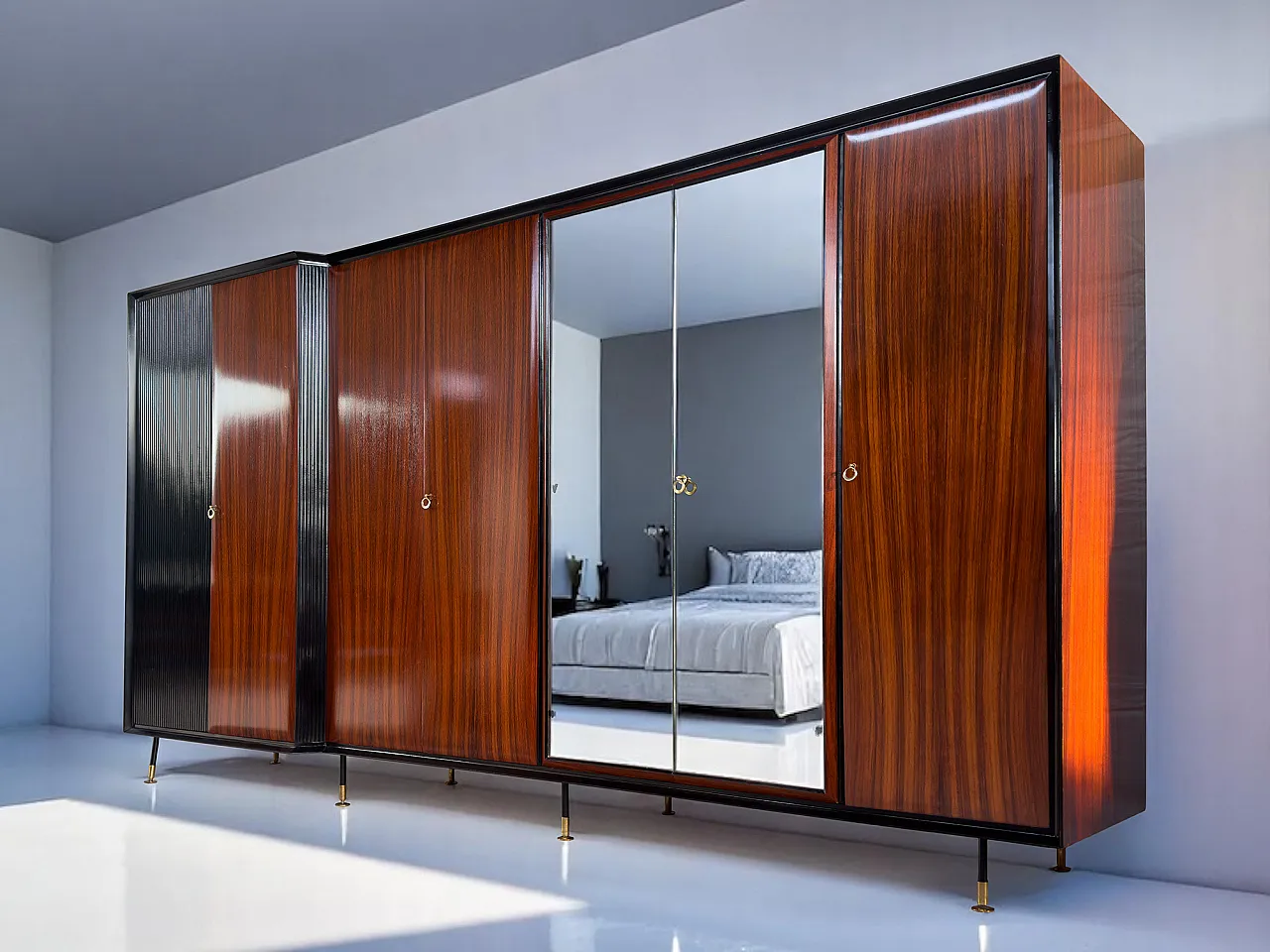 Armadio in legno in teak di metà secolo italiano 7 porte di Vittorio Dassi, anni '50 8