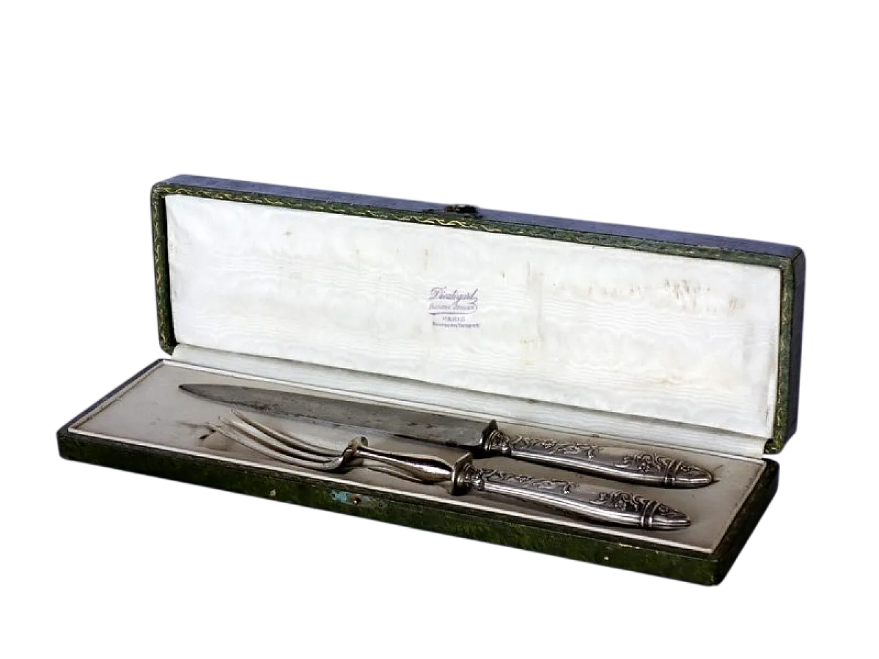 Coppia di posate Art Nouveau in argento con scatola, fine '800 9