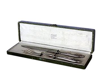 Coppia di posate Art Nouveau in argento con scatola, fine '800