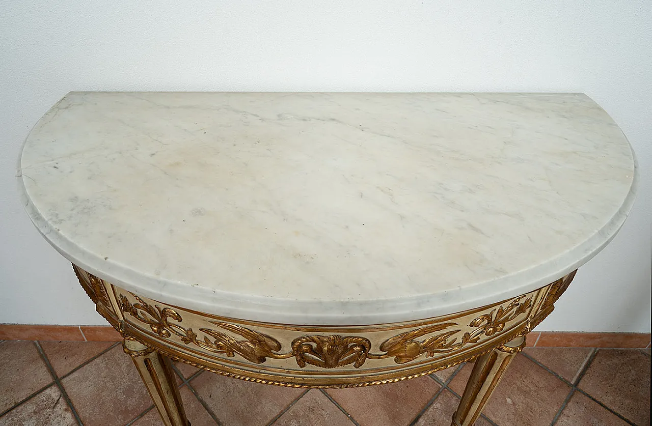Console Demi Lune Louis XVI in lacquered and golden wood, Naples, 19th 3