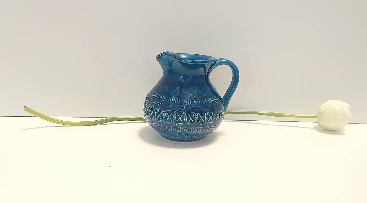 Brocca in ceramica laccata blu di Aldo Londi per Bitossi, anni '70 7