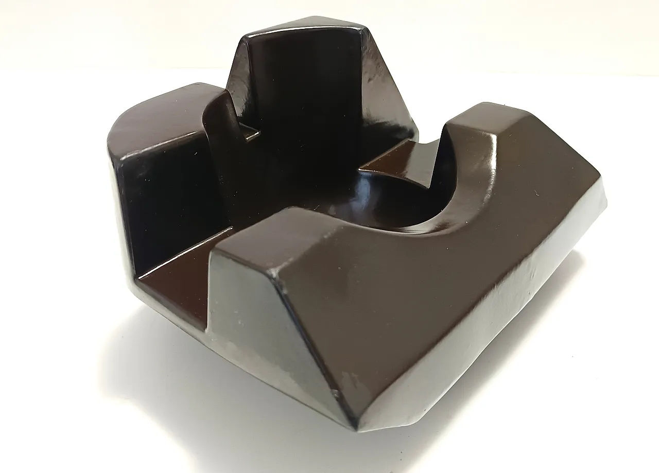 Ciotola o scultura in ceramica smaltata marrone, anni '70 1