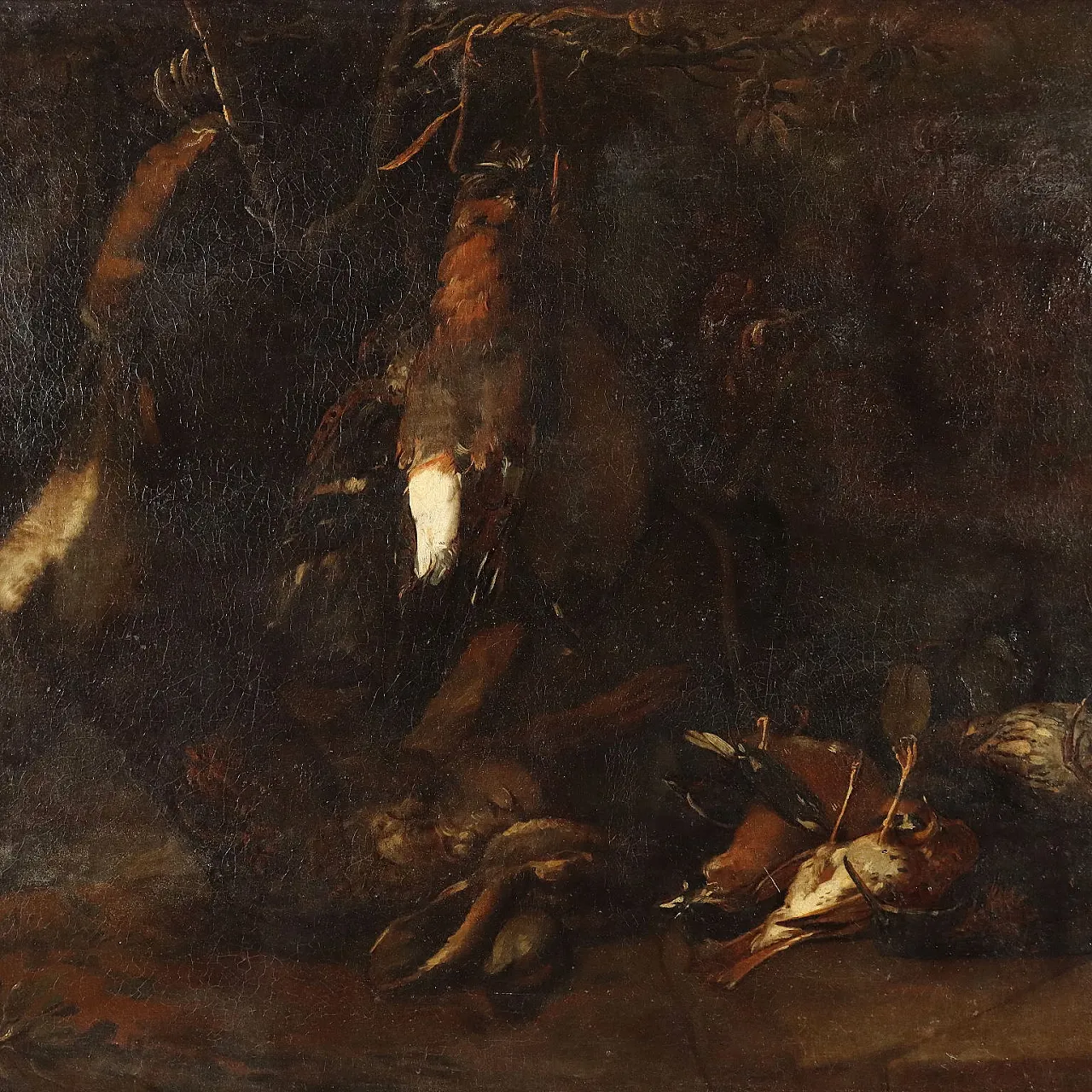 Circle of Felice Boselli, still life with game, oil painting on canvas, 18th century 1