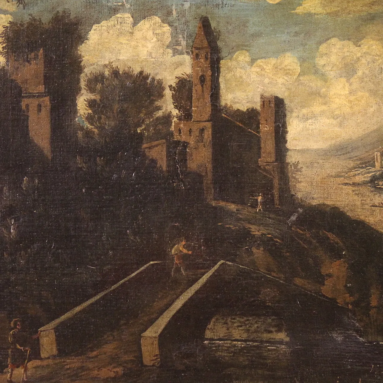 Italian landscape, oil painting on canvas, 18th century 7