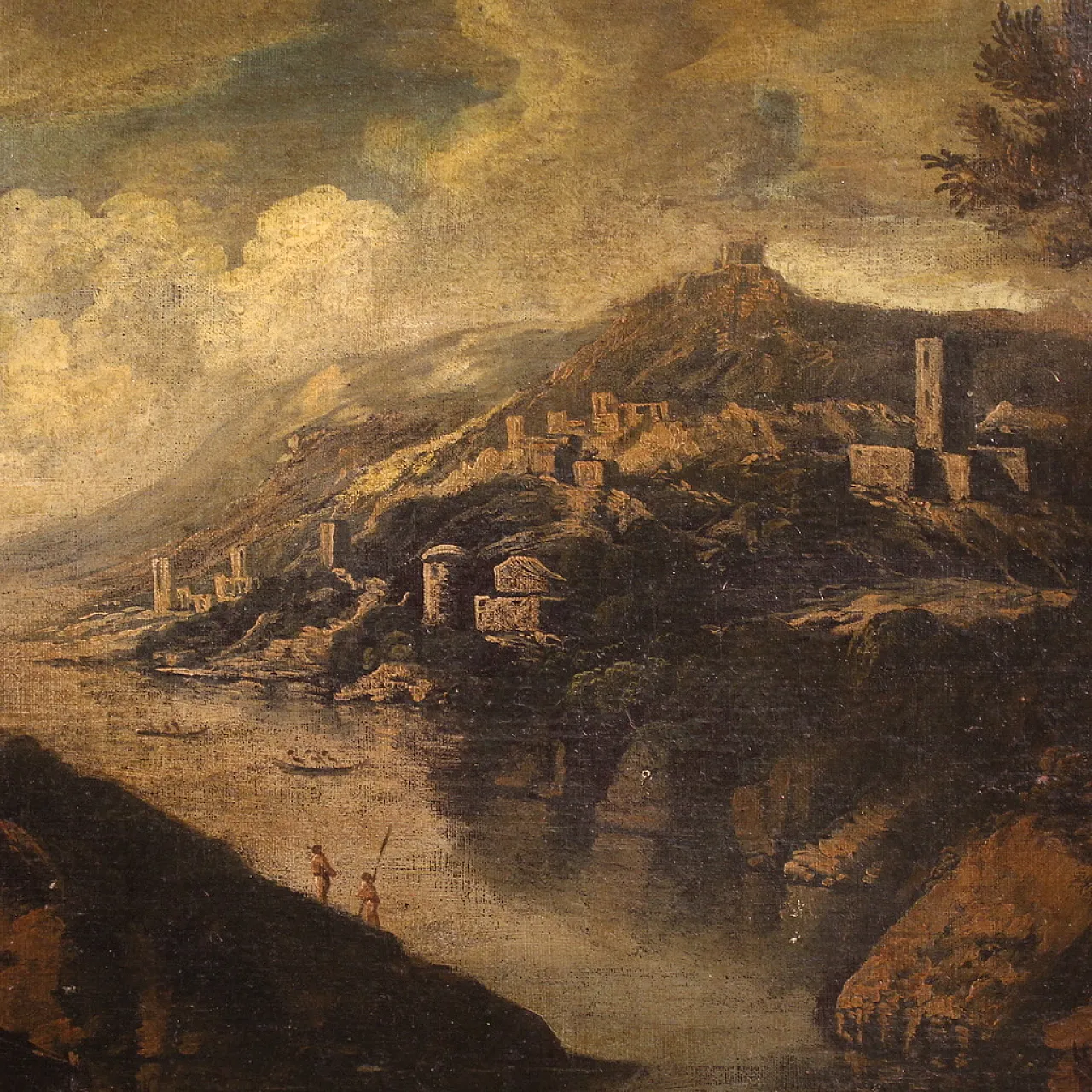 Italian landscape, oil painting on canvas, 18th century 8
