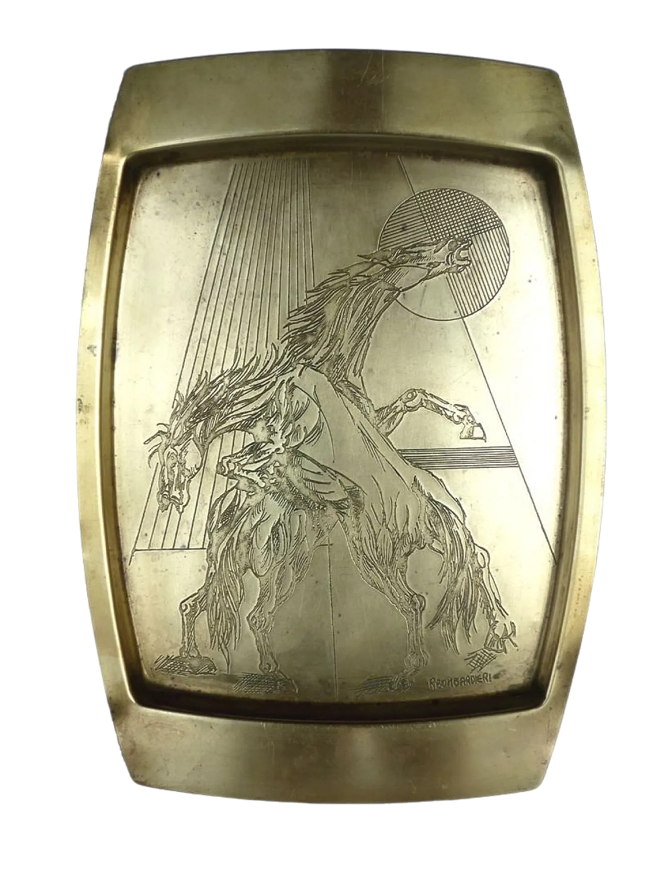 Vassoio Horse Mid-Century in ottone di Remo Bombardieri, anni '60 9