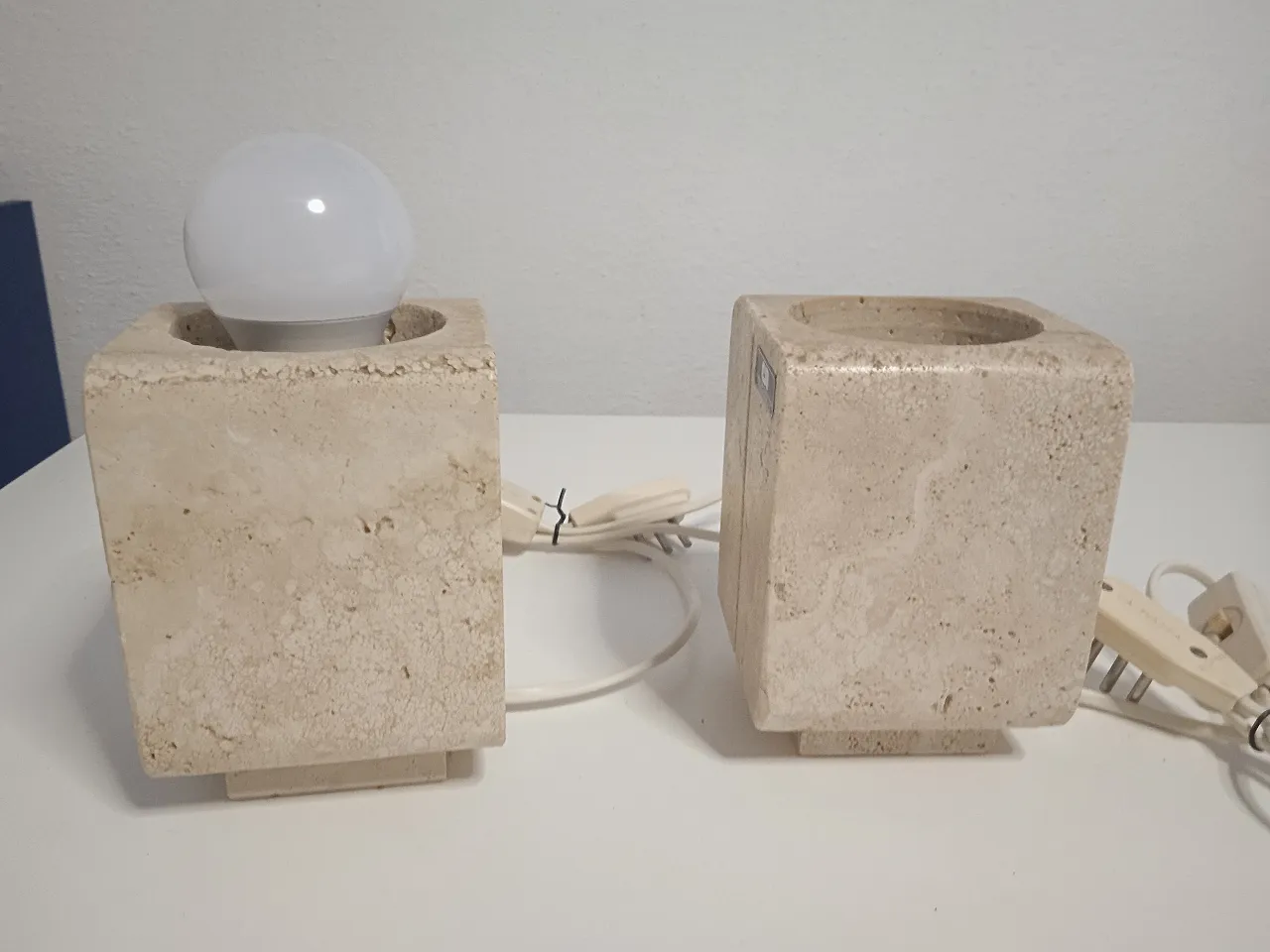 Coppia di lampade da tavolo Cerri Nestore in travertino, anni '70 2