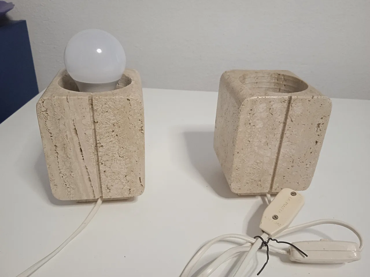 Coppia di lampade da tavolo Cerri Nestore in travertino, anni '70 3