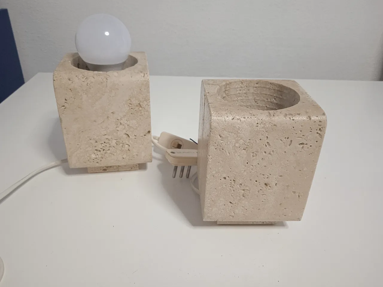 Coppia di lampade da tavolo Cerri Nestore in travertino, anni '70 4