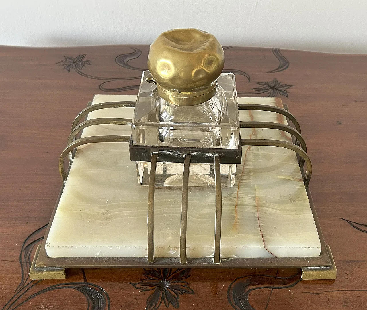 Calamaio di grandi dimensioni in onice, Art déco, anni '40 1