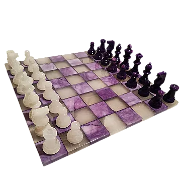 Scacchi in alabastro intagliato a mano, anni '70