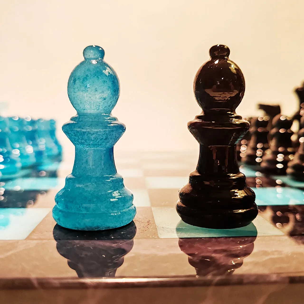 Chess set in hand carved alabaster, 1970s 7