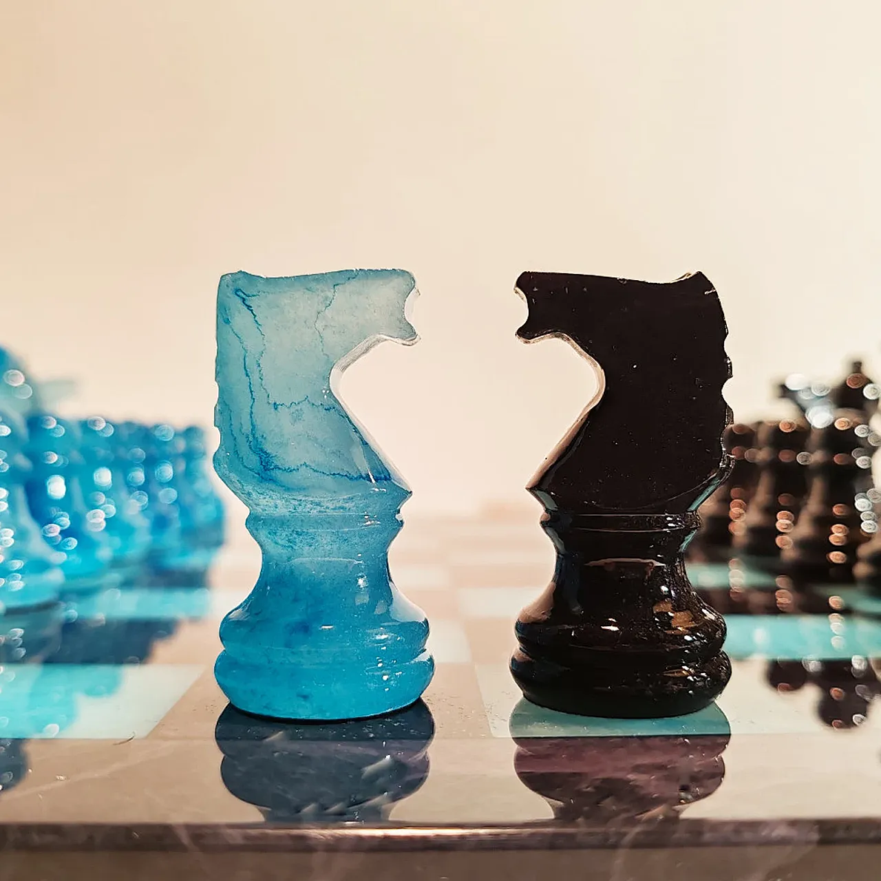 Chess set in hand carved alabaster, 1970s 8